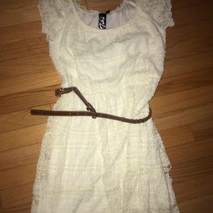 White frilly casual mini dress with small belt